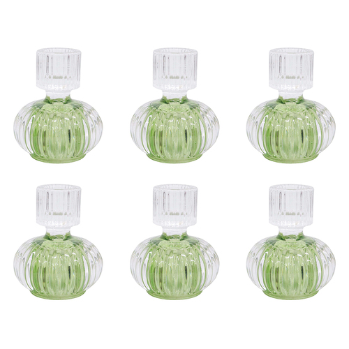 6PK LVD Double Sided Stackable Glass Candle Holder - Green/Clear
