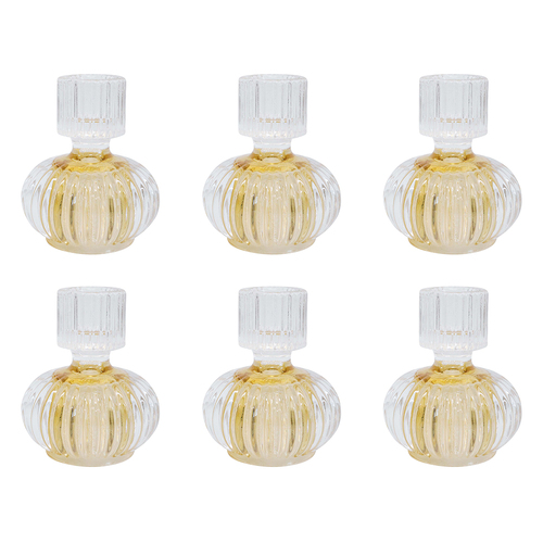 6PK LVD Double Sided Stackable Glass Candle Holder - Amber/Clear