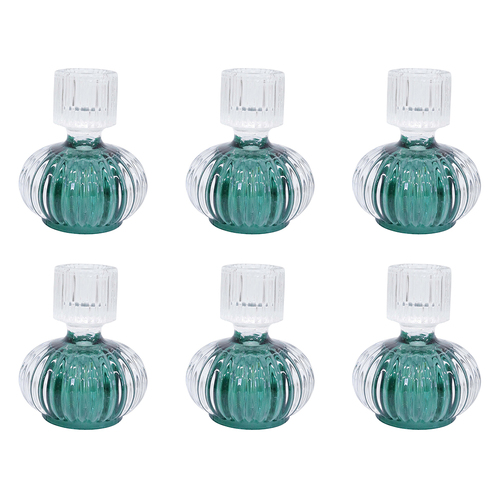 6PK LVD Double Sided Stackable Glass Candle Holder - Emerald/Clear