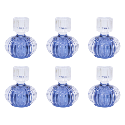 6PK LVD Double Sided Stackable Glass Candle Holder - Blue/Clear
