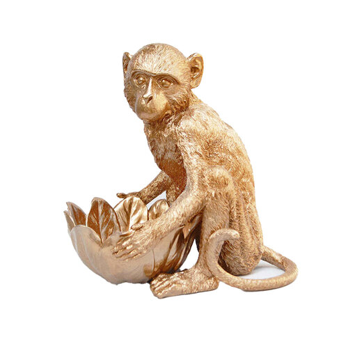 White Moose Resin Monkey Bowl Home/Office Decor - Gold