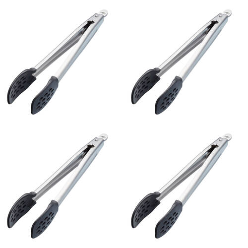 4PK Mastercraft Food Tongs Stainless Steel Handle Nylon Head Kitchen Utensil 28cm