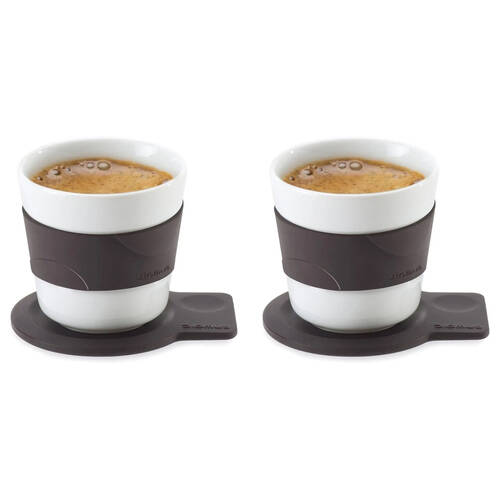 2PK Blomus Desa Porcelain Espresso Cup Mug w/ Silicone Coaster Set White/Brown