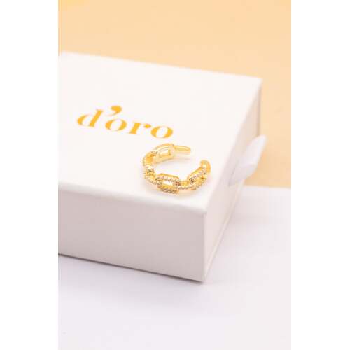 D'oro Women's Love Link Adjustable Chain Ring Gold Fashion Jewellery