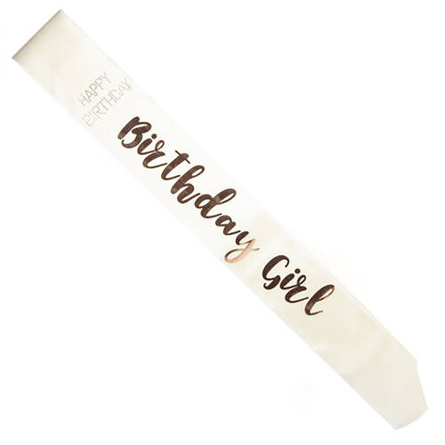 Miss Naughty Birthday Girl Party Sash White/Rose Gold
