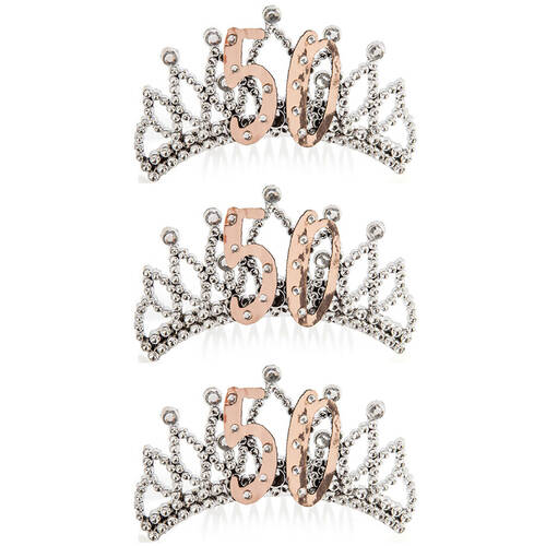 3PK Miss Naughty 50th Birthday Party Tiara Crown Rose Gold