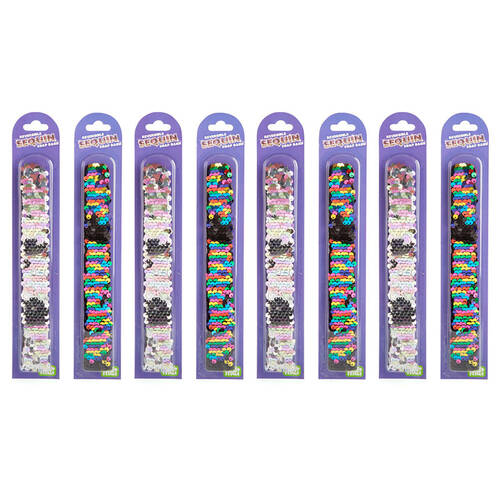 8PK MDI Reversible Sequin Snap Wrist Band Bracelet Kids Accessory Assorted