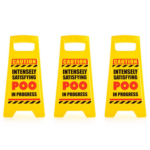 3PK MDI Desk Warning Sign Poo Funny Office Signage Decor 25cm Yellow
