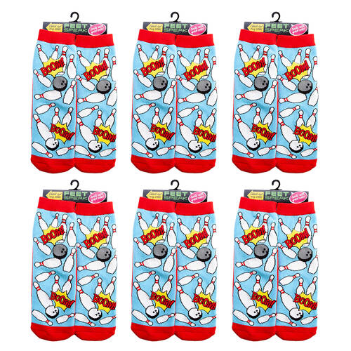 6PK Feet Speak Bowling Women's Casual Crew Socks One-Size