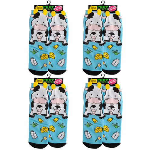 4PK Feet Speak Holy Cow Women's Casual Crew Socks One-Size