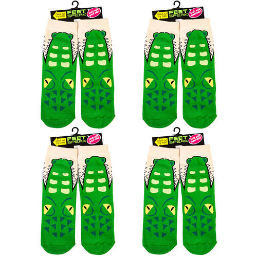 4PK Feet Speak Croc Women's Casual Crew Socks Green One-Size