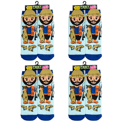 4PK Feet Speak Fisherman Women's Casual Crew Socks One-Size