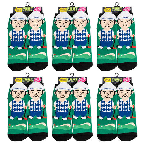 6PK Feet Speak Golfer Women's Casual Crew Socks One-Size