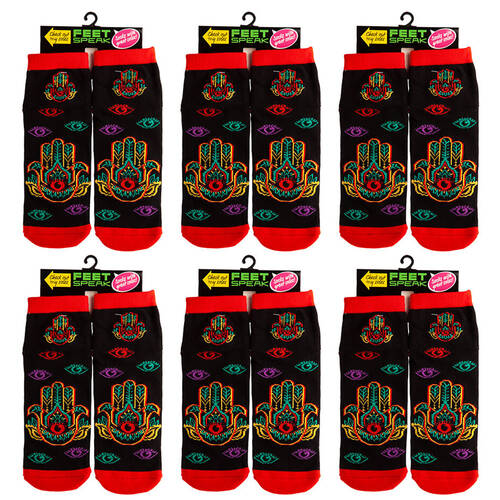 6PK Feet Speak Hamsa Women's Casual Crew Socks One-Size