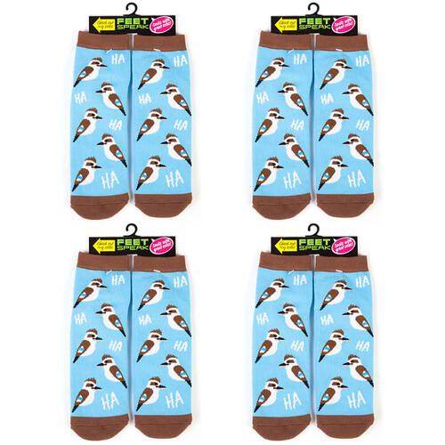 4PK Feet Speak Kookaburra Women's Casual Crew Socks Blue One-Size