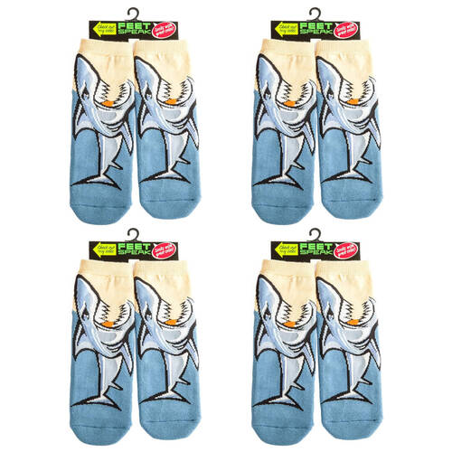 4PK Feet Speak Shark Bay Women's Casual Crew Socks Blue One-Size