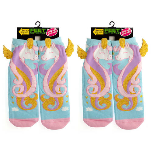 2PK Feet Speak Unicorn Princess Women's Casual Crew Socks One-Size