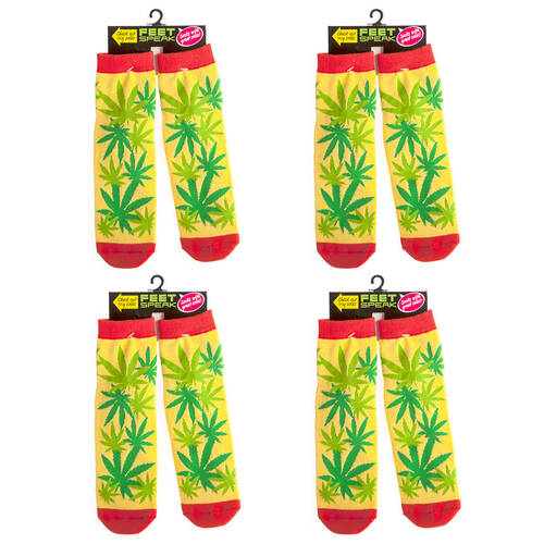 4PK Feet Speak Weed Women's Casual Crew Socks One-Size