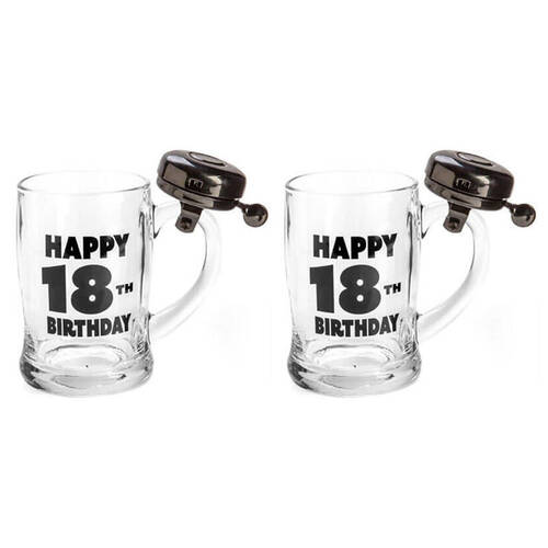 2PK MDI Bell Mug Beer Stein Glass Party Drinkware Clear - Happy 18th Birthday
