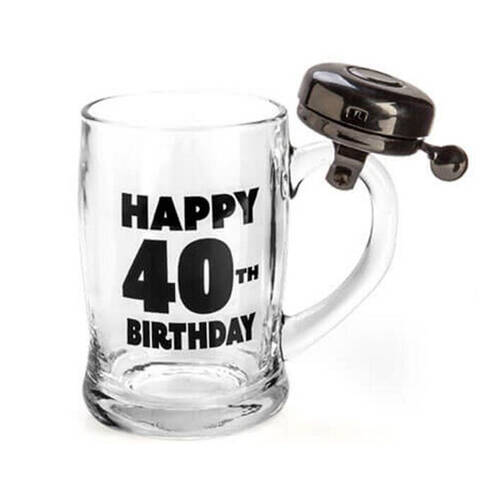 MDI Bell Mug Beer Stein Glass Party Drinkware Clear - Happy 40th Birthday