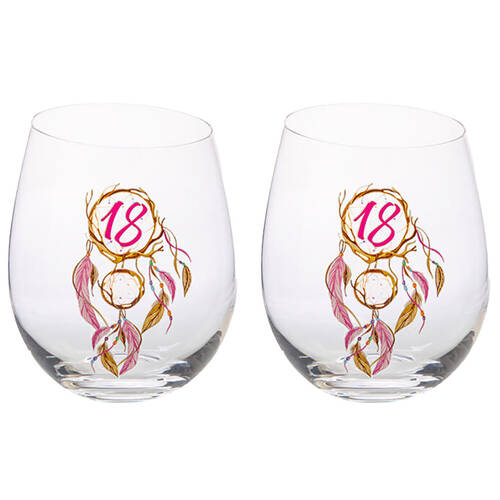 2PK Tallulah Bevel Stemless Wine Glass Drinkware Dreamcatcher 18th Birthday