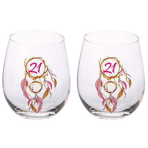 2PK Tallulah Bevel Stemless Wine Glass Drinkware Dreamcatcher 21st Birthday