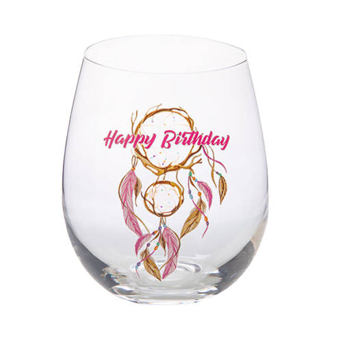 Tallulah Bevel Stemless Wine Glass Drinkware Dreamcatcher Happy Birthday