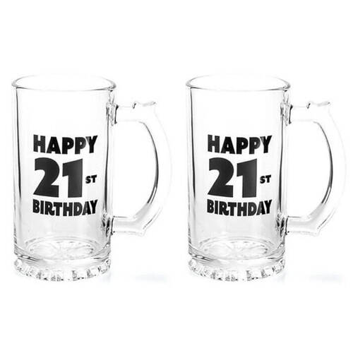 2PK MDI Beer Stein Glass Mug Party Drinkware Clear - Happy 21st Birthday