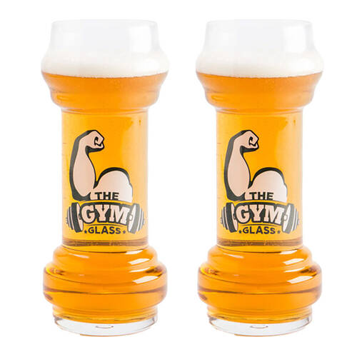 2PK MDI 830ml The Gym Class Dumbbell Shaped Beer Glass 9.3x22cm - Clear