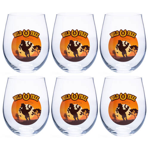 6PK Tallulah Stemless Wine Glass Tumbler Party Drinkware Cowboy Clear