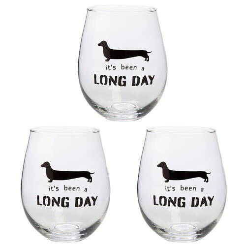 3PK Tallulah Stemless Wine Glass Tumbler Party Drinkware Dachshund Clear