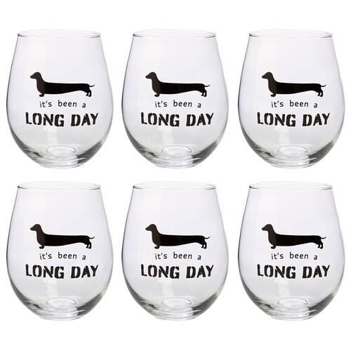6PK Tallulah Stemless Wine Glass Tumbler Party Drinkware Dachshund Clear