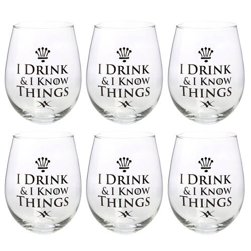 6PK Tallulah Stemless Wine Glass Tumbler Party Drinkware I Drink Know Clear