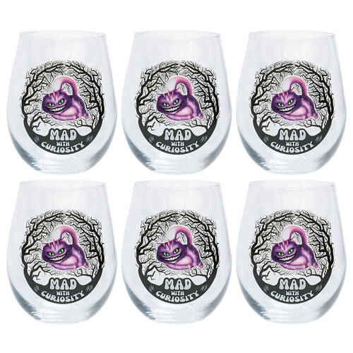 6PK Mad Cat Stemless Wine Glass Tumbler Cup Party Drinkware Clear