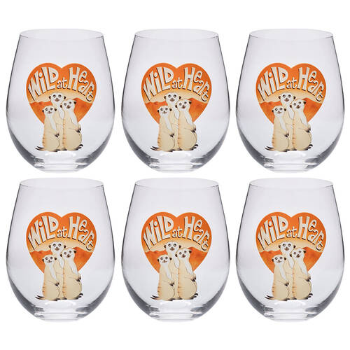 6PK Meerkat Stemless Wine Glass Tumbler Cup Party Drinkware Clear