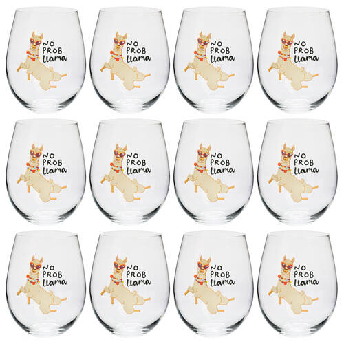 12PK Alpaca Valley Stemless Wine Glass Tumbler Party Drinkware No Prob Llama