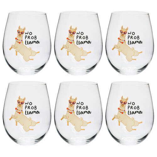 6PK Alpaca Valley Stemless Wine Glass Tumbler Party Drinkware No Prob Llama