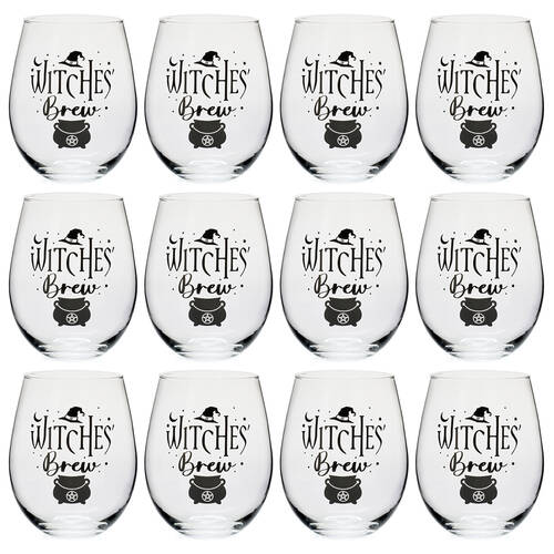 12PK Tallulah Stemless Wine Glass Tumbler Party Drinkware Witches Brew Clear