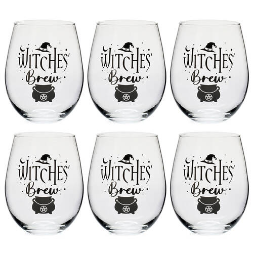 6PK Tallulah Stemless Wine Glass Tumbler Party Drinkware Witches Brew Clear