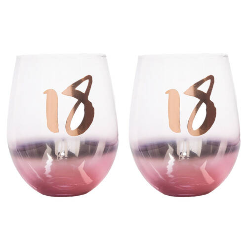 2PK Tallulah Blush Stemless Wine Glass Drinkware Clear - 18th Birthday