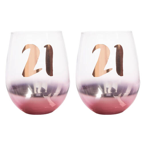 2PK Tallulah Blush Stemless Wine Glass Drinkware Clear - 21st Birthday