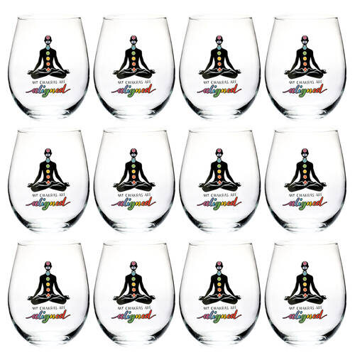 12PK Tallulah Wellness Stemless Wine Glass Tumbler Drinkware Chakra Clear