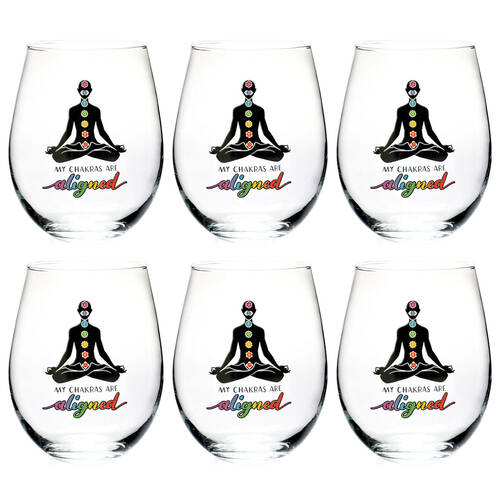 6PK Tallulah Wellness Stemless Wine Glass Tumbler Drinkware Chakra Clear