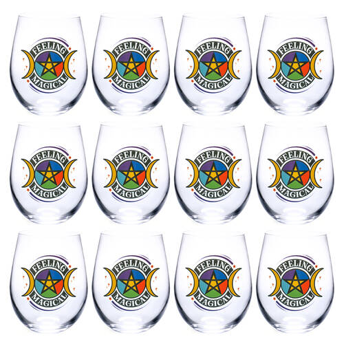 12PK Tallulah Wellness Stemless Wine Glass Tumbler Drinkware Pentacle Clear