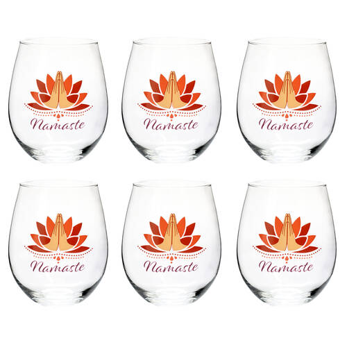 6PK Tallulah Wellness Stemless Wine Glass Tumbler Drinkware Zen Clear