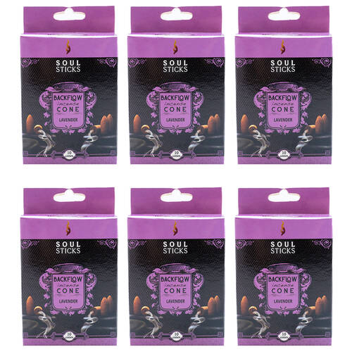 6x 10pc Wild Scents Soul Sticks Backflow Incense Cones - Lavender