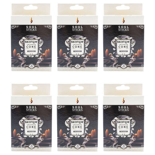 6x 10pc Wild Scents Soul Sticks Backflow Incense Cones - Meditation
