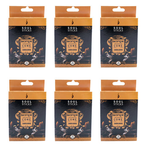 6x 10pc Wild Scents Soul Sticks Backflow Incense Cones - Sandalwood