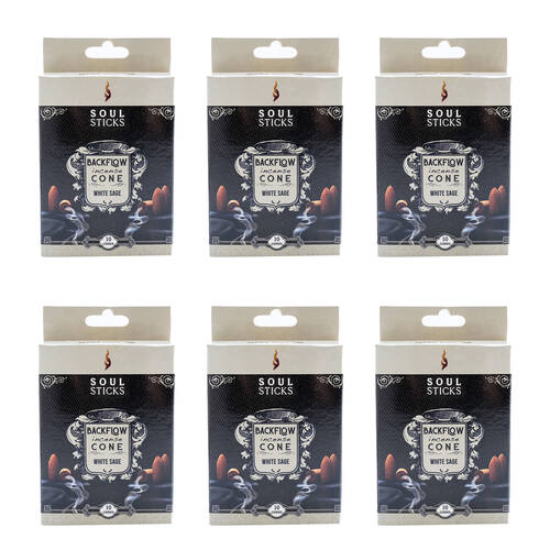 6x 10pc Wild Scents Soul Sticks Backflow Incense Cones - White Sage