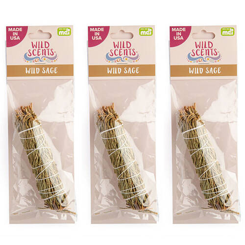 3PK Wild Scents Sage Dried Herb Smudge Stick Incense Home Fragrance Aroma